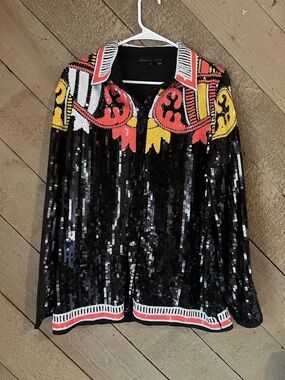 Endless Rose Black Sequin Western Top with White Trim Festival Bold